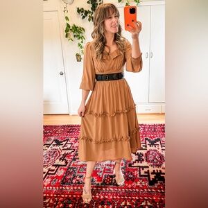 NEW Belle Poque Vintage Square Neck Long Puff Sleeve Tiered Dresses Sz SM